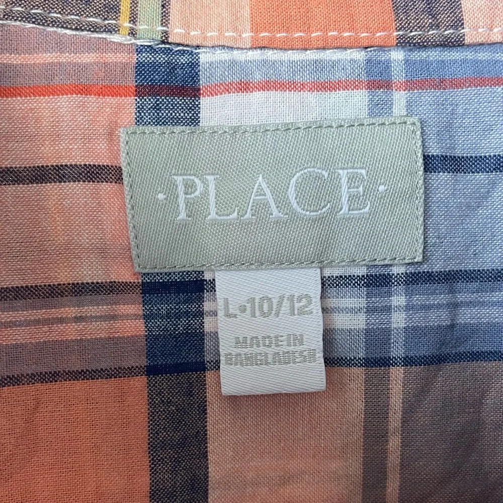 The Children’s Place Orange and Blue Plaid Buttondown Shirt